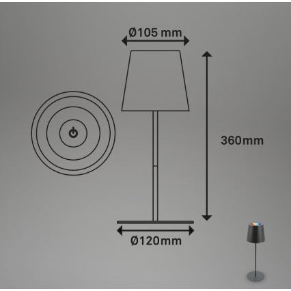 Briloner 7507015 - LED RGB Акумуляторна вулична настільна лампа з регулюванням яскравості 2в1 LED/2,5W/5V IP44 антрацит