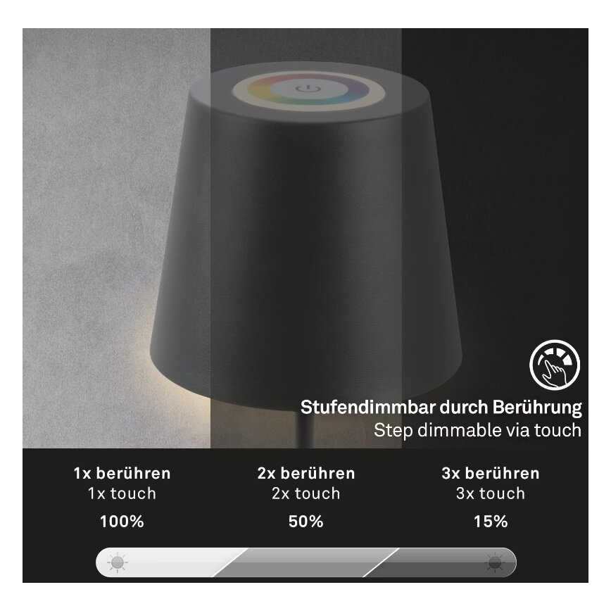 Briloner 7507015 - RGB LED диммируемая перезаряжаемая уличная настольная лампа 2 в 1 LED/2,5W/5V IP44 1200 mAh антрацит
