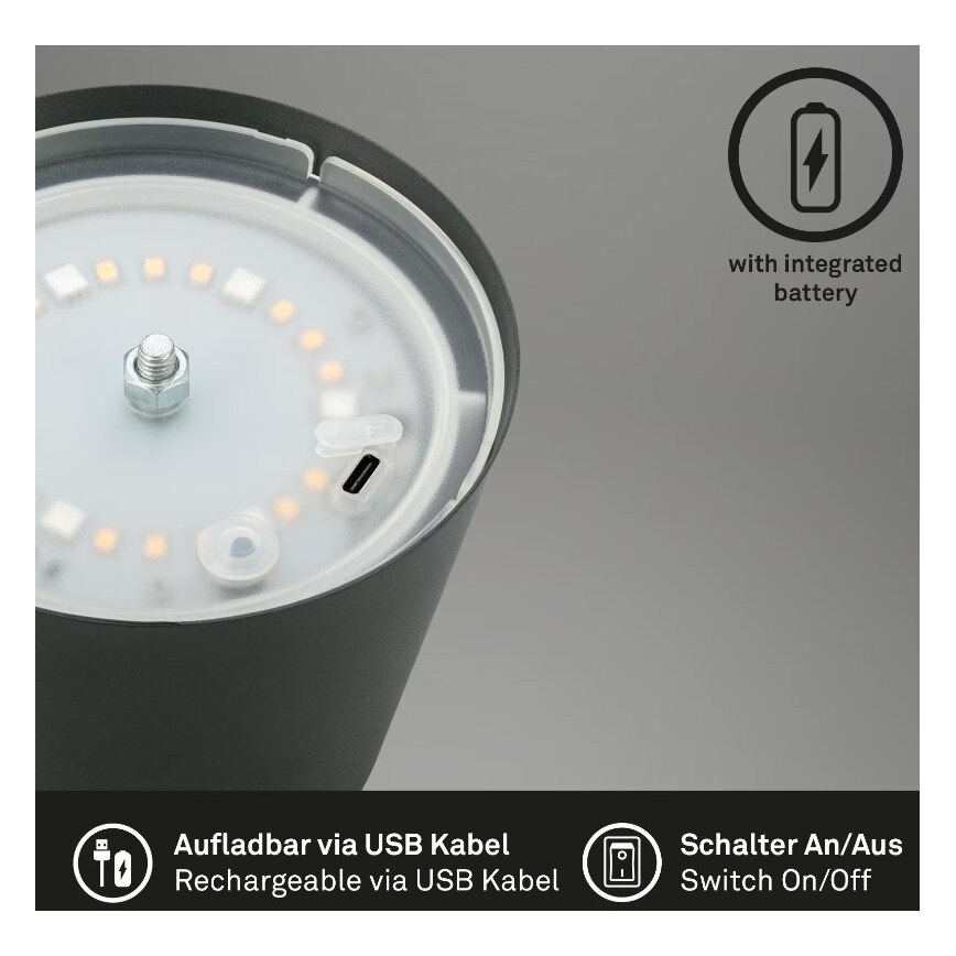 Briloner 7507015 - RGB LED диммируемая перезаряжаемая уличная настольная лампа 2 в 1 LED/2,5W/5V IP44 1200 mAh антрацит