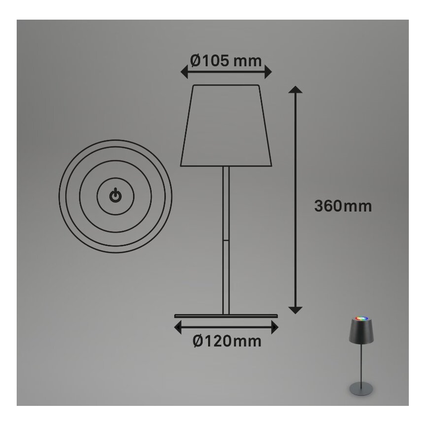 Briloner 7507015 - RGB LED диммируемая перезаряжаемая уличная настольная лампа 2 в 1 LED/2,5W/5V IP44 1200 mAh антрацит