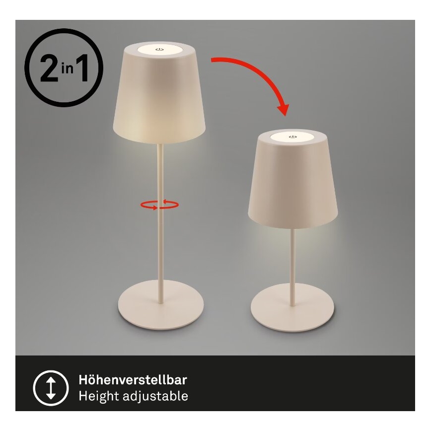 Briloner 7508011 - затемнювана акумуляторна вулична настільна лампа 2 в 1, LED/2,5 Вт/5 В, IP44, 1200 mAh, бежева