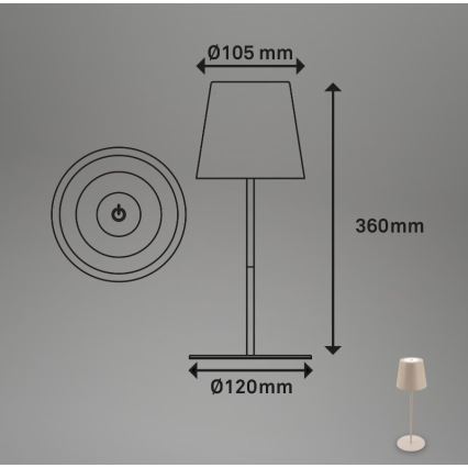 Briloner 7508011 - затемнювана акумуляторна вулична настільна лампа 2 в 1, LED/2,5 Вт/5 В, IP44, 1200 mAh, бежева