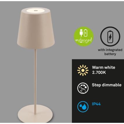 Briloner 7508011 - LED Акумуляторна вулична настільна лампа з регулюванням яскравості 2в1 LED/2,5W/5V IP44 бежевий