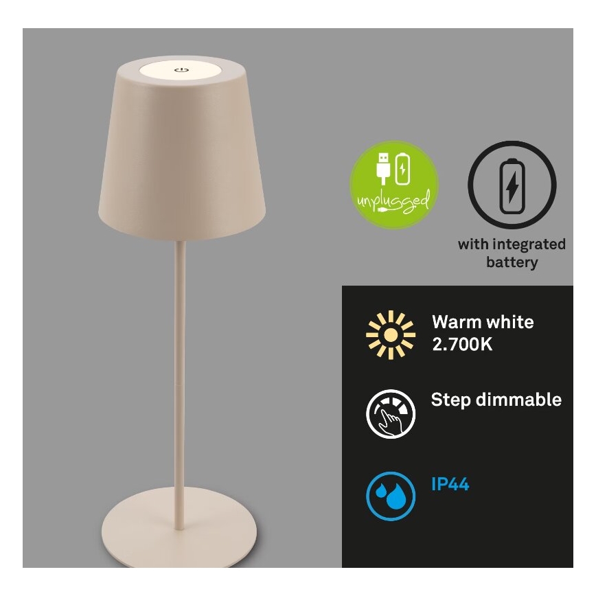 Briloner 7508011 - LED Акумуляторна вулична настільна лампа з регулюванням яскравості 2в1 LED/2,5W/5V IP44 бежевий