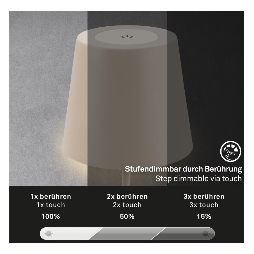 Briloner 7508011 - LED Акумуляторна вулична настільна лампа з регулюванням яскравості 2в1 LED/2,5W/5V IP44 бежевий