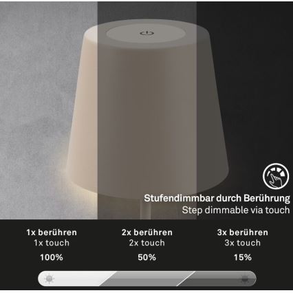 Briloner 7508011 - LED регульована за яскравістю заряджальна зовнішня настільна лампа 2 в 1 LED/2,5W/5V IP44 бежева