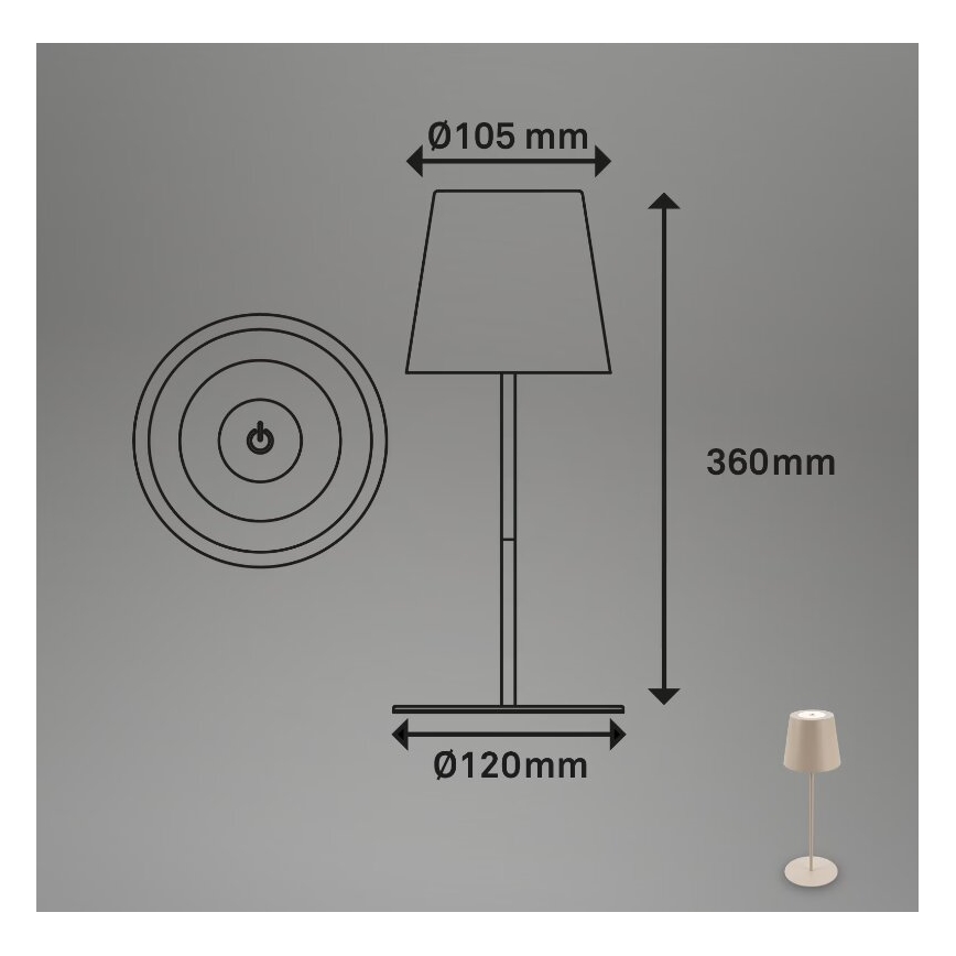 Briloner 7508011 - LED диммируемая аккумуляторная уличная настольная лампа 2 в 1 LED/2,5W/5V IP44 1200 mAh бежевая