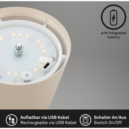 Briloner 7508011 - Светодиодная аккумуляторная уличная настольная лампа с регулированием яркости 2в1 LED/2,5W/5V IP44 бежевый