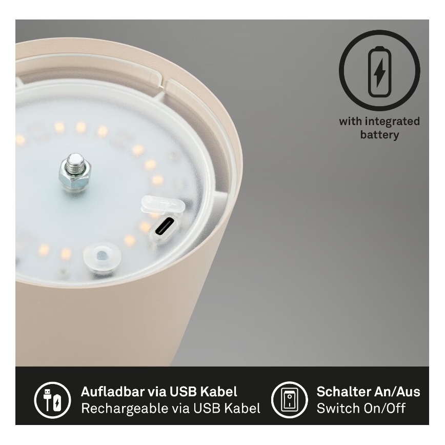 Briloner 7508011 - Светодиодная аккумуляторная уличная настольная лампа с регулированием яркости 2в1 LED/2,5W/5V IP44 бежевый
