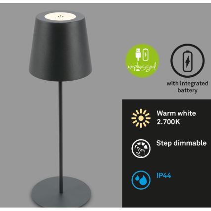 Briloner 7508015 - LED Акумуляторна вулична настільна лампа з регулюванням яскравості 2в1 LED/2,5W/5V IP44 чорний