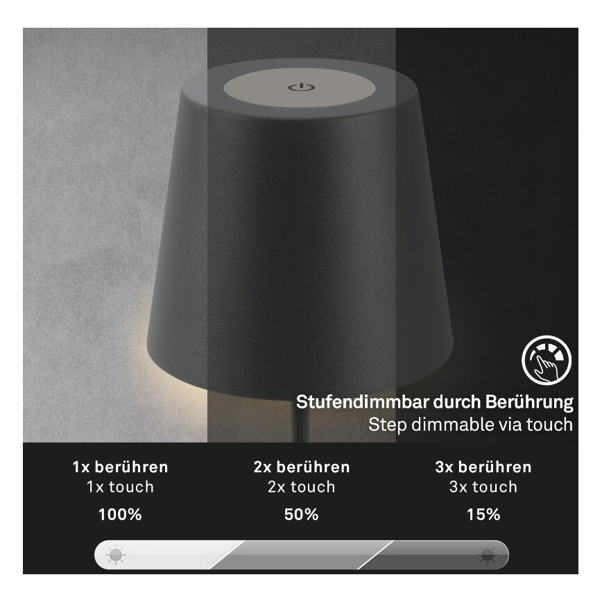 Briloner 7508015 - LED Акумуляторна вулична настільна лампа з регулюванням яскравості 2в1 LED/2,5W/5V IP44 чорний