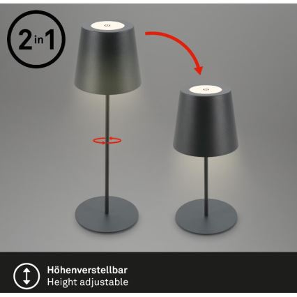 Briloner 7508015 - LED Акумуляторна вулична настільна лампа з регулюванням яскравості 2в1 LED/2,5W/5V IP44 чорний