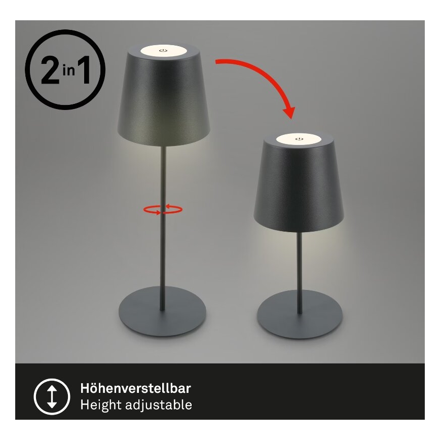 Briloner 7508015 - LED Акумуляторна вулична настільна лампа з регулюванням яскравості 2в1 LED/2,5W/5V IP44 чорний