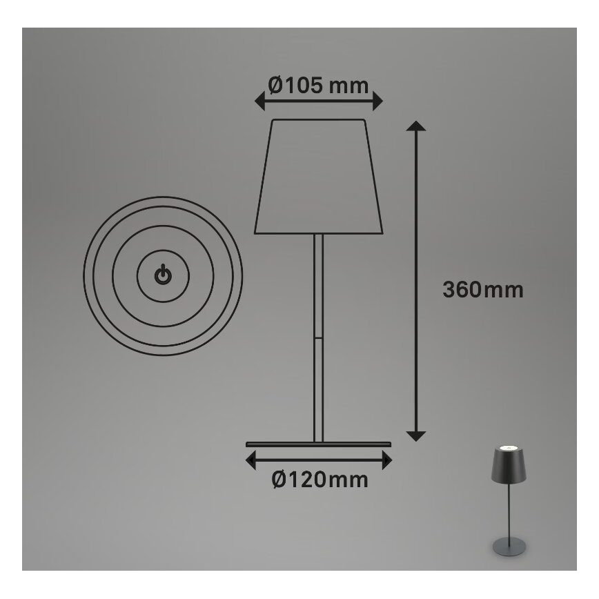 Briloner 7508015 - LED Акумуляторна вулична настільна лампа з регулюванням яскравості 2в1 LED/2,5W/5V IP44 чорний