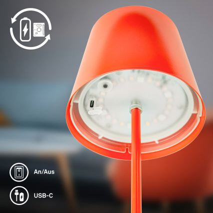 Briloner 7510012 - перезаряжаемая уличная настольная лампа CALIDA LED RGBW с регулировкой яркости, LED/2,5W/5V IP44 1200 mAh оранжевая
