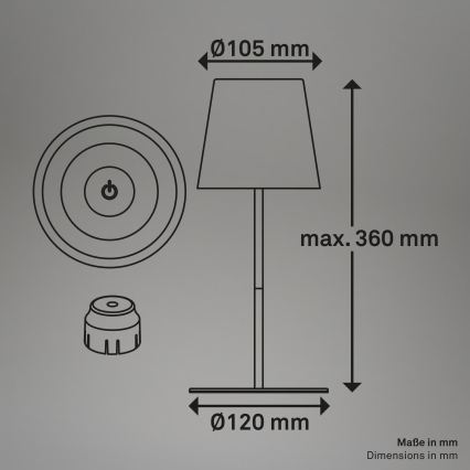 Briloner 7510012 - перезаряжаемая уличная настольная лампа CALIDA LED RGBW с регулировкой яркости, LED/2,5W/5V IP44 1200 mAh оранжевая