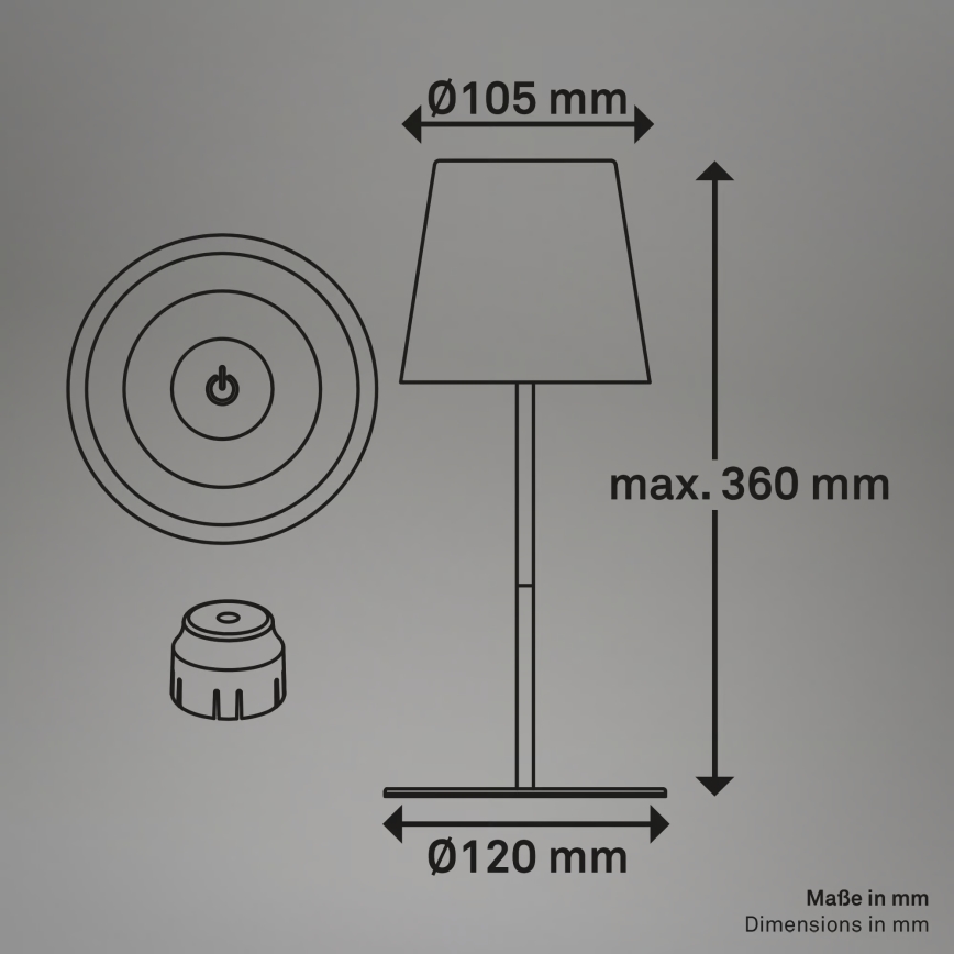 Briloner 7510012 - перезаряжаемая уличная настольная лампа CALIDA LED RGBW с регулировкой яркости, LED/2,5W/5V IP44 1200 mAh оранжевая