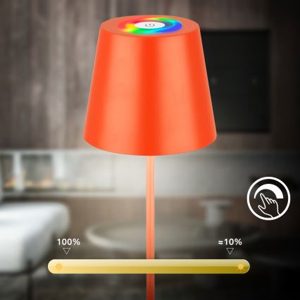 Briloner 7510012 - LED RGBW зовнішня перезаряджувана настільна лампа CALIDA з регульованою яскравістю LED/2,5W/5V IP44 1200 mAh помаранчева