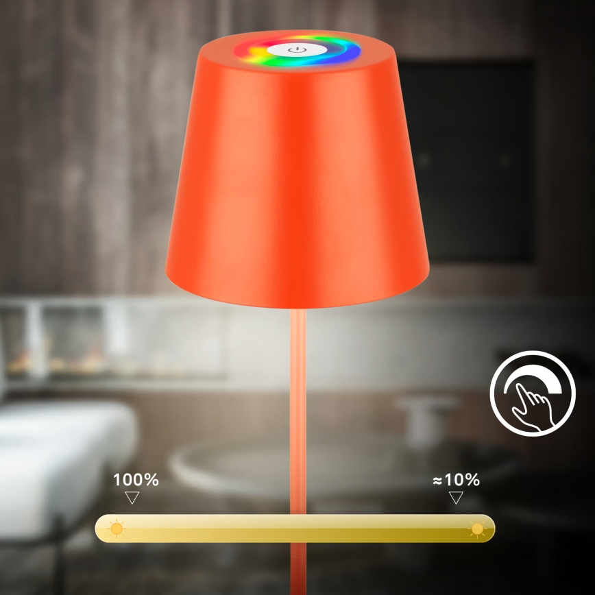 Briloner 7510012 - LED RGBW зовнішня перезаряджувана настільна лампа CALIDA з регульованою яскравістю LED/2,5W/5V IP44 1200 mAh помаранчева
