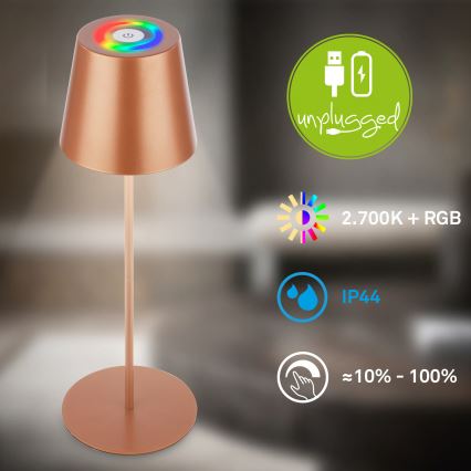 Briloner 7510013 - LED RGBW диммируемая перезаряжаемая уличная настольная лампа CALIDA LED/2,5W/5V IP44 1200 mAh бронзовая