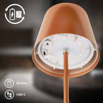 Briloner 7510013 - LED RGBW з регульованою яскравістю зовнішня акумуляторна настільна лампа CALIDA LED/2,5W/5V IP44 1200 mAh бронзова