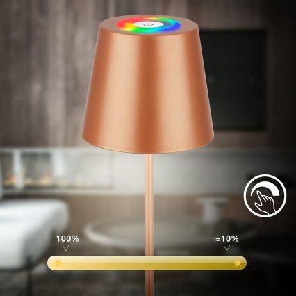 Briloner 7510013 - LED RGBW з регульованою яскравістю зовнішня акумуляторна настільна лампа CALIDA LED/2,5W/5V IP44 1200 mAh бронзова