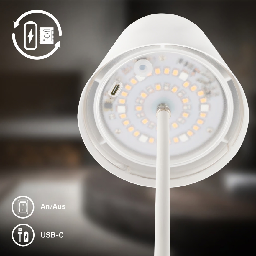 Briloner 7510016 - LED RGBW диммируемая уличная перезаряжаемая настольная лампа CALIDA LED/2,5 Вт/5 В IP44 1200 мА·ч белая