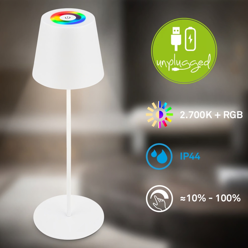 Briloner 7510016 - LED RGBW зовнішня акумуляторна настільна лампа CALIDA зі змінною яскравістю LED/2,5W/5V IP44 1200 mAh біла