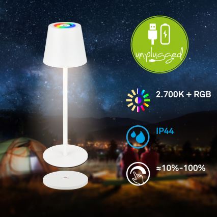 Briloner 7517016 - LED RGBW з регулюванням яскравості, перезаряджувана зовнішня настільна лампа CILANO LED/3W/5V IP44 2000 mAh біла
