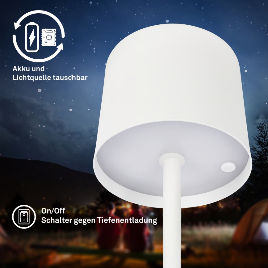 Briloner 7521016 - Диммируемая перезаряжаемая уличная настольная лампа SIGO LED/2,5W/5V IP44 2600 mAh белая
