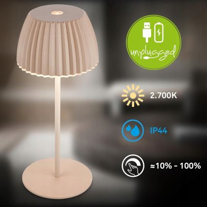 Briloner 7552-011 - MINI LED перезаряджувана сенсорна настільна зовнішня лампа з регулюванням яскравості, 1,5W/5V, IP44, 1800 mAh, бежева