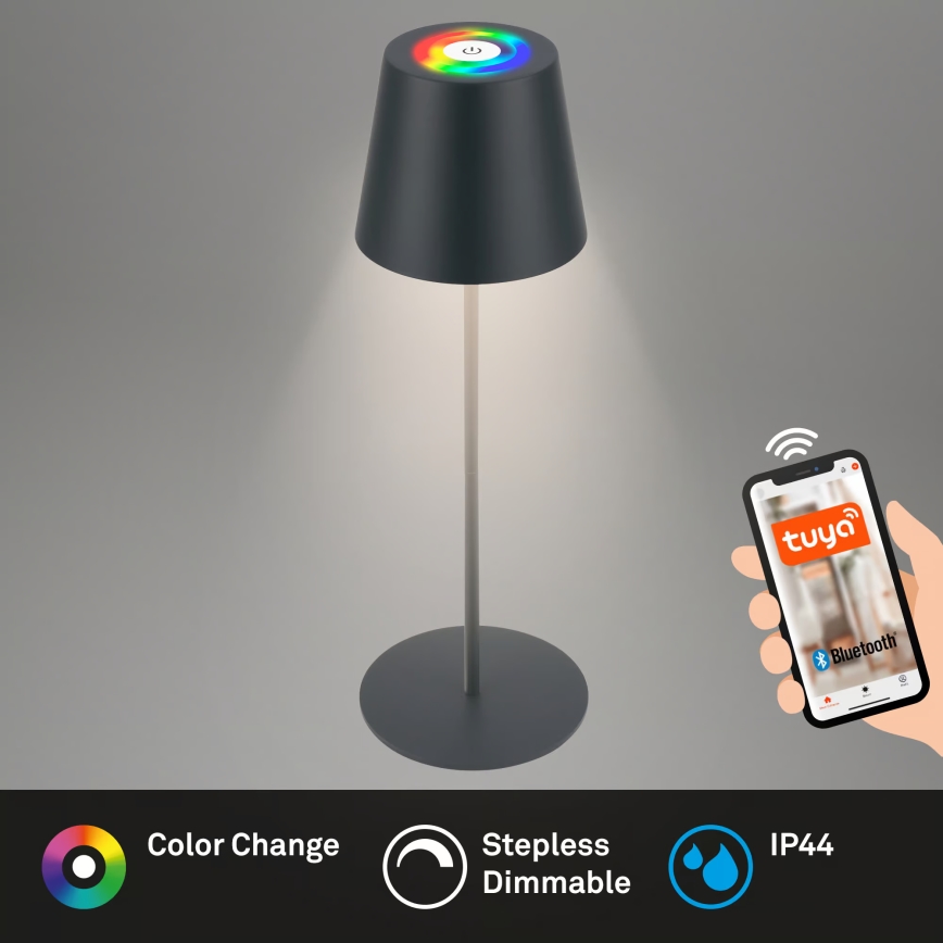 Briloner 7559015 - диммируемая RGB LED аккумуляторная уличная настольная лампа COLORIS LED/3,5W/5V IP44 2000 mAh антрацит Wi-Fi Tuya