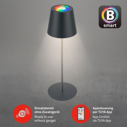 Briloner 7559015 - диммируемая RGB LED аккумуляторная уличная настольная лампа COLORIS LED/3,5W/5V IP44 2000 mAh антрацит Wi-Fi Tuya