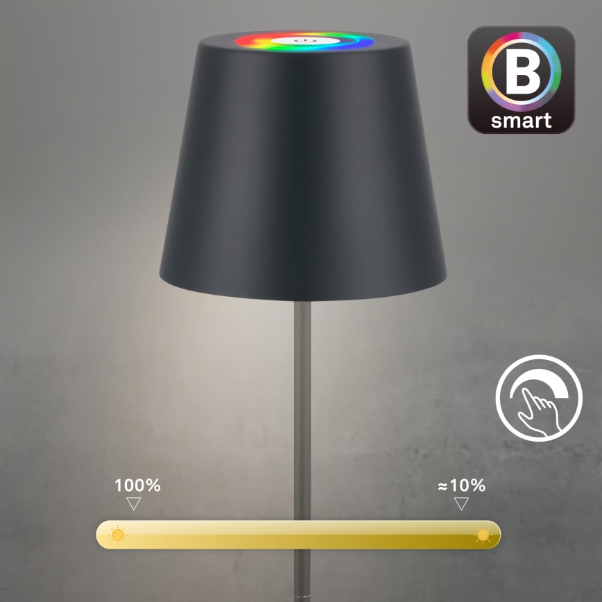 Briloner 7559015 - диммируемая RGB LED аккумуляторная уличная настольная лампа COLORIS LED/3,5W/5V IP44 2000 mAh антрацит Wi-Fi Tuya