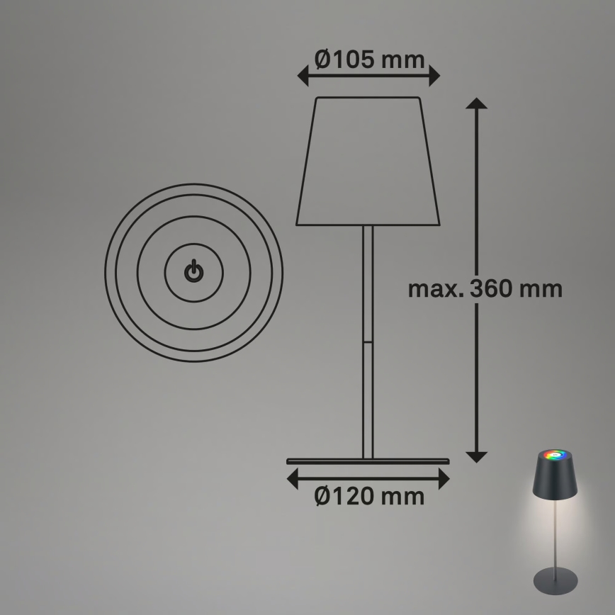 Briloner 7559015 - диммируемая RGB LED аккумуляторная уличная настольная лампа COLORIS LED/3,5W/5V IP44 2000 mAh антрацит Wi-Fi Tuya