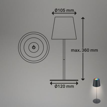 Briloner 7559015 - LED RGB, з регулюванням яскравості (димуванням), перезаряджувана зовнішня настільна лампа COLORIS LED/3,5W/5V IP44 2000 mAh антрацит Wi-Fi Tuya