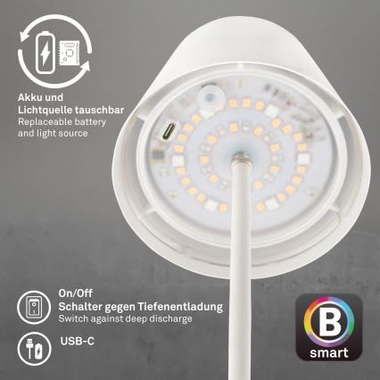 Briloner 7559016 - LED RGB перезаряджувана зовнішня настільна лампа COLORIS з регульованою яскравістю LED/3,5W/5V IP44 2000 mAh Wi-Fi Tuya