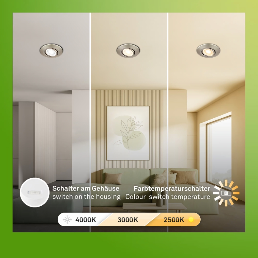 Briloner 7586032 - Набор 3x встраиваемых LED-потолочных светильников для ванной KLIRA LED/4,9W/230V 2500/3000/4000K IP23 матовый хром
