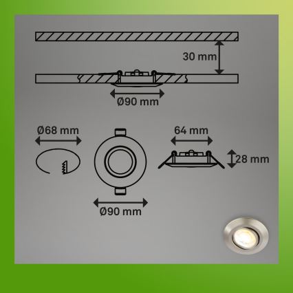 Briloner 7586032 - Набор 3x встраиваемых LED-потолочных светильников для ванной KLIRA LED/4,9W/230V 2500/3000/4000K IP23 матовый хром