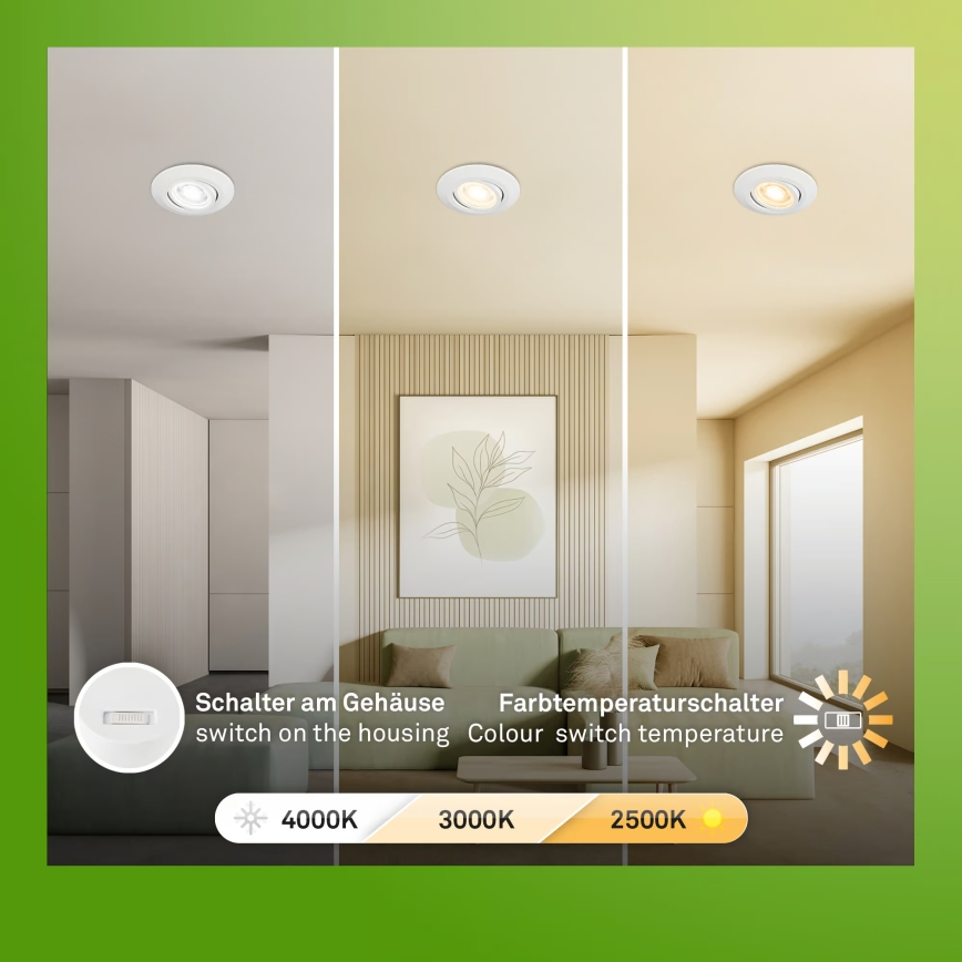 Briloner 7586036 - НАБОР из 3 LED встраиваемых потолочных светильников для ванной KLIRA LED/4,9W/230V 2500/3000/4000K IP23 белые