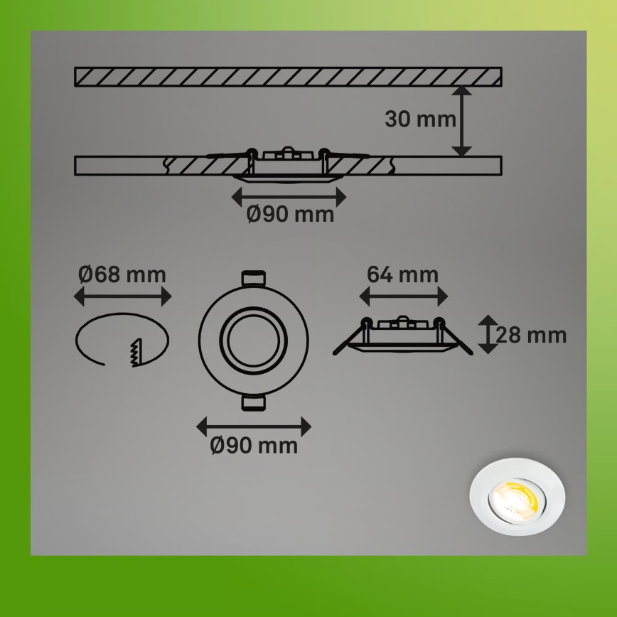 Briloner 7586036 - НАБОР из 3 LED встраиваемых потолочных светильников для ванной KLIRA LED/4,9W/230V 2500/3000/4000K IP23 белые
