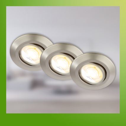 Briloner 7587032 - набір із 3 LED вбудованих світильників для ванної KLIRA з регулюванням яскравості, LED/4,9W/230V 2500/3000/4000K IP23 матовий хром