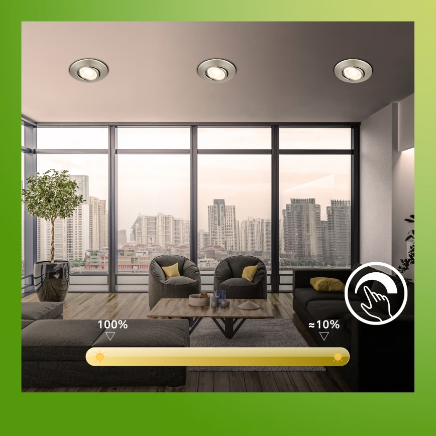 Брілонер 7587032 - НАБІР 3 шт. затемнюваних вбудованих стельових світильників для ванної КЛІРА 1 світлодіод/4,9 Вт/230 В 2500/3000/4000 К IP23 матовий хром