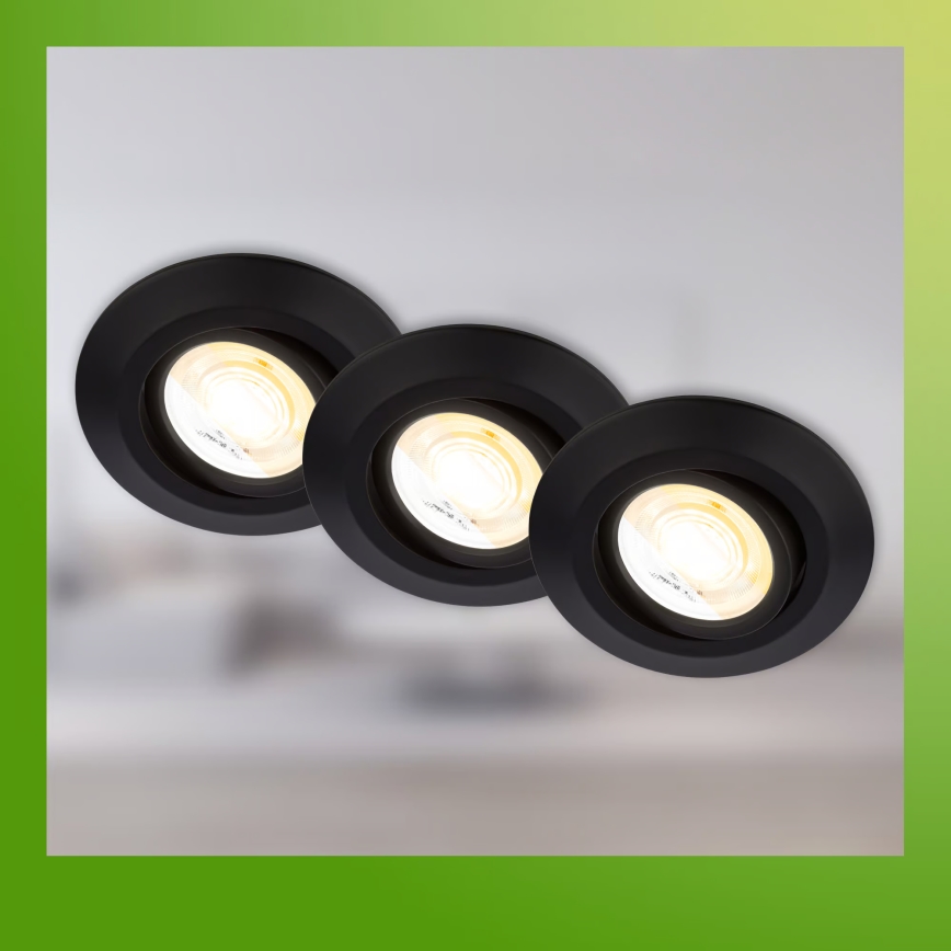 Briloner 7587035 - НАБІР 3x вбудованих світильників для ванної кімнати KLIRA LED, з регулюванням яскравості (димовані) /4,9W/230V 2500/3000/4000K IP23 чорний