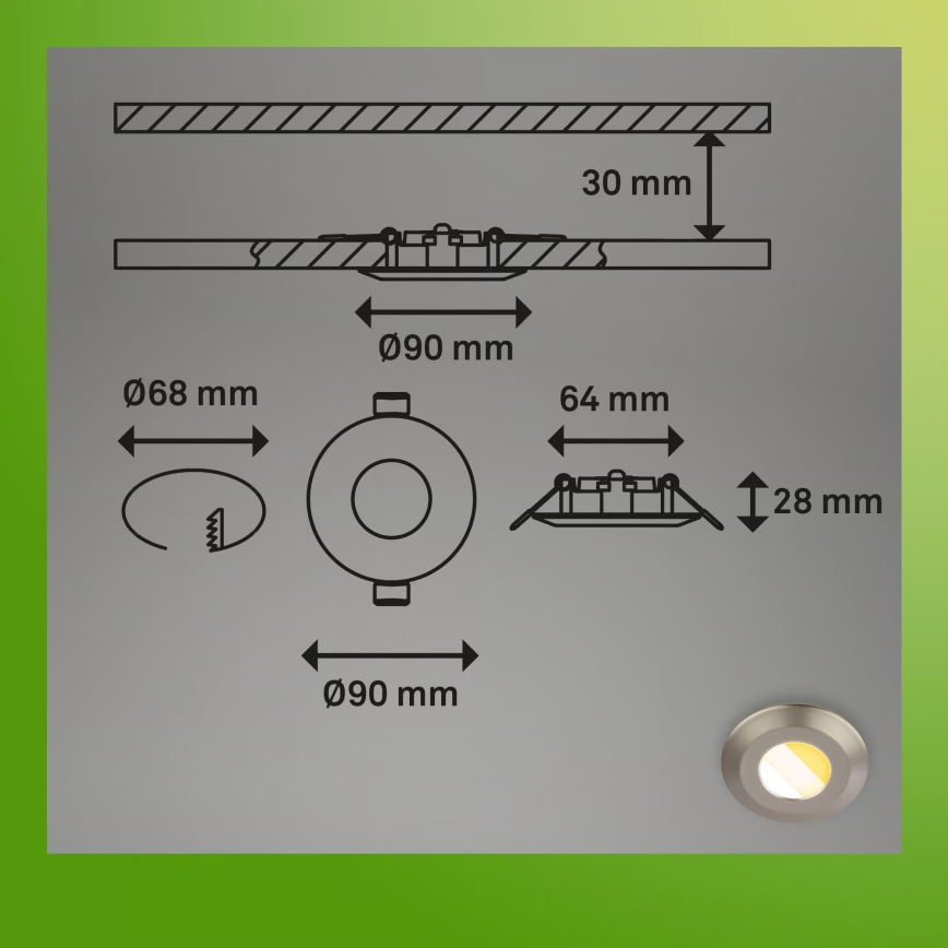 Briloner 7588032 - НАБОР 3x встраиваемых потолочных светильников для ванной KLIRA LED/4,9W/230V 2500/3000/4000K IP44 матовый хром