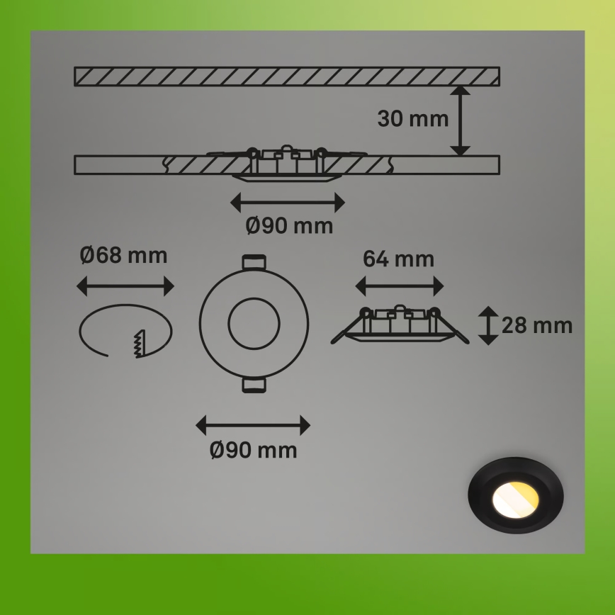 Briloner 7588035 - набір із 3 LED вбудованих стельових світильників для ванної KLIRA LED/4,9 Вт/230 В 2500/3000/4000K IP44 чорний