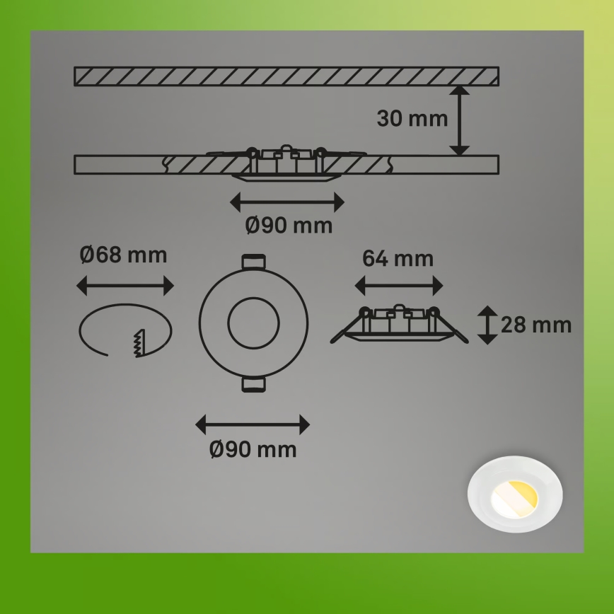 Briloner 7588036 - НАБОР 3x LED встраиваемых потолочных светильников для ванны KLIRA LED/4,9W/230V 2500/3000/4000K IP44 белые