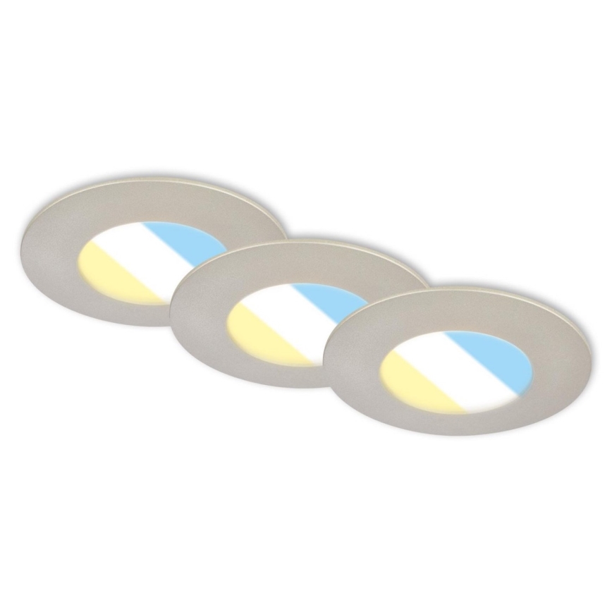 Briloner 7598032 - НАБІР 3x Вбудований стельовий LED світильник для ванної LED/4,9W/230V IP44 2700/4000/6500K матовий хром