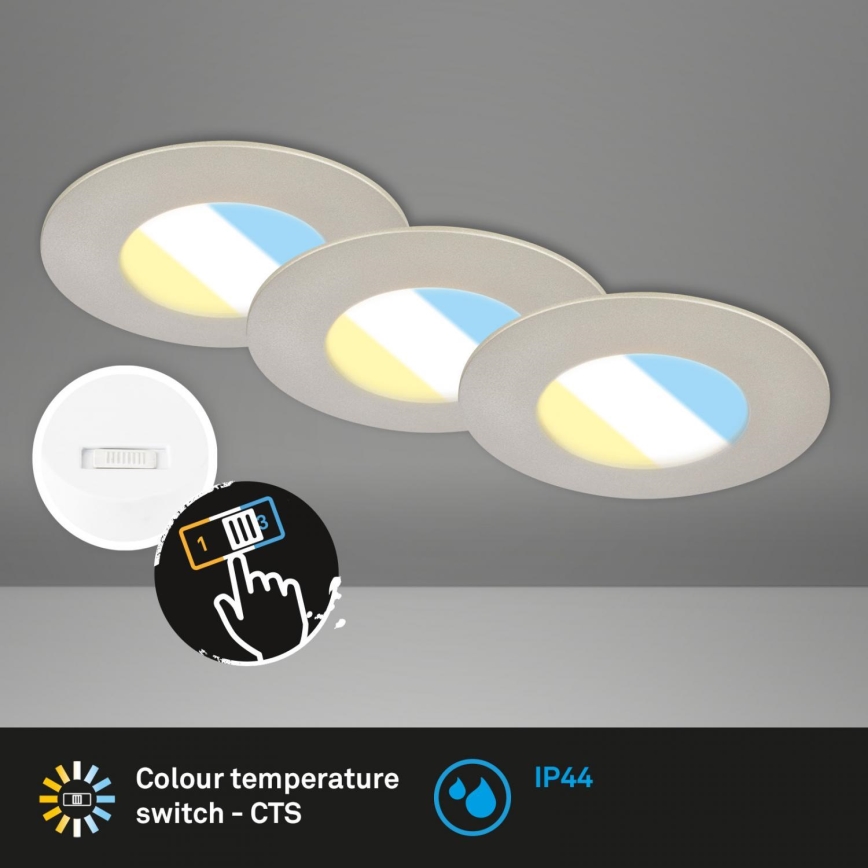 Briloner 7598032 - НАБІР 3x Вбудований стельовий LED світильник для ванної LED/4,9W/230V IP44 2700/4000/6500K матовий хром