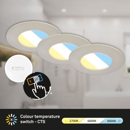 Briloner 7598032 - НАБІР 3x Вбудований стельовий LED світильник для ванної LED/4,9W/230V IP44 2700/4000/6500K матовий хром